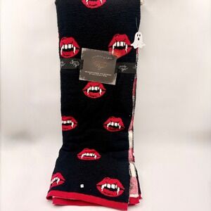 Spooky Night Vampire Lips Fangs Throw Blanket Black Red Halloween Goth 50x70 NEW